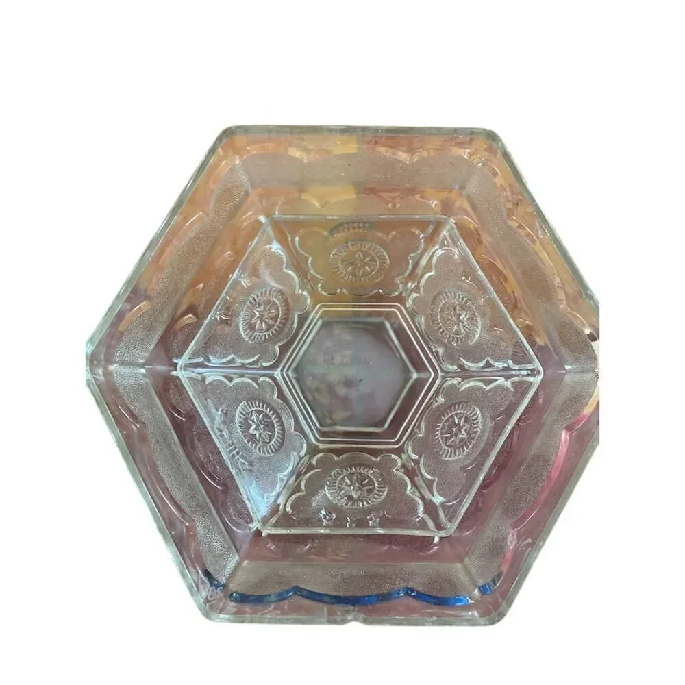 FEDERAL GLASS AMERICANA HEXAGON BALD EAGLE & STARS PUNCH BOWL 1950'S PATRIOTIC